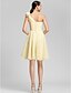 cheap Bridesmaid Dresses-A-Line / Princess One Shoulder / Sweetheart Neckline Knee Length Chiffon Bridesmaid Dress with Beading / Bow(s) / Draping by LAN TING BRIDE®