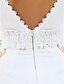 preiswerte Hochzeitskleider-A-Linie Hochzeitskleider V-Ausschnitt Boden-Länge Chiffon 3/4 Ärmel Durchsichtig Rückenfrei mit Perlenstickerei 2022 / Transparente