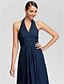 cheap Bridesmaid Dresses-Sheath / Column Halter Neck / V Neck Floor Length Chiffon Bridesmaid Dress with Criss Cross / Ruched / Draping