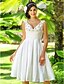 baratos Vestidos de Casamento-Linha A Vestidos de noiva Decote V Até os Joelhos Tafetá Alças Regulares Vestidos Brancos Justos com Miçangas Cruzado 2020