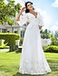 cheap Wedding Dresses-A-Line Wedding Dresses V Neck Floor Length Chiffon 3/4 Length Sleeve See-Through Backless with Beading 2022 / Illusion Sleeve