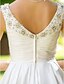 abordables Vestidos de novia-Corte en A Vestidos de novia Escote en Pico Hasta la Rodilla Tafetán Tirantes Comunes Vestidos Blancos con Cuentas En Cruz 2020