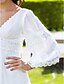 cheap Wedding Dresses-A-Line Wedding Dresses V Neck Floor Length Chiffon 3/4 Length Sleeve See-Through Backless with Beading 2022 / Illusion Sleeve