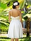olcso Menyasszonyi ruhák-A-vonalú Szív-alakú Térdig érő Sifon Made-to-measure esküvői ruhák val vel Gyöngydíszítés / Rátétek / Cakkos által LAN TING BRIDE® / Kis fehér szoknyák
