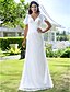 cheap Wedding Dresses-Sheath / Column Wedding Dresses V Neck Sweep / Brush Train Lace Short Sleeve Open Back with Lace 2020
