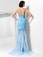 cheap Evening Dresses-Sheath / Column Open Back Dress Holiday Cocktail Party Sweep / Brush Train Sleeveless Sweetheart Tulle with Beading Split Front 2023
