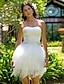 baratos Vestidos de Casamento-De Baile Vestidos de noiva Sem Alças Curto / Mini Cetim Tule Sem Manga Vestidos Brancos Justos com Cristais 2020