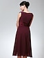 Χαμηλού Κόστους Φορέματα Παρανύμφων-Γραμμή Α Φόρεμα Παρανύμφων Λαιμόκοψη V Αμάνικο Κομψό Μέχρι το γόνατο Σιφόν με Πιασίματα 2022