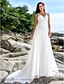 cheap The Wedding Store-A-Line Wedding Dresses V Neck Chapel Train Chiffon Regular Straps See-Through with Beading Sequin 2022