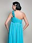 cheap Bridesmaid Dresses-Sheath / Column One Shoulder Floor Length Chiffon Bridesmaid Dress with Draping / Flower by LAN TING BRIDE®