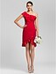 cheap Bridesmaid Dresses-Sheath / Column One Shoulder Asymmetrical / Knee Length Chiffon Bridesmaid Dress with Ruffles / Side Draping