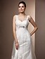 cheap Wedding Dresses-Sheath / Column Straps Court Train Tulle Made-To-Measure Wedding Dresses with Beading / Appliques / Sash / Ribbon by LAN TING BRIDE®