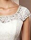cheap Wedding Dresses-Sheath / Column Wedding Dresses Scoop Neck Knee Length All Over Lace Cap Sleeve Little White Dress with Crystal Beading Appliques 2022