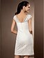 cheap Wedding Dresses-Sheath / Column Wedding Dresses Scoop Neck Knee Length All Over Lace Cap Sleeve Little White Dress with Crystal Beading Appliques 2022