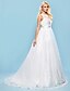 cheap Wedding Dresses-Hall Wedding Dresses Ball Gown Scoop Neck Regular Straps Court Train Tulle Bridal Gowns With Sash / Ribbon Beading 2024