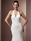 Χαμηλού Κόστους Νυφικά Φορέματα-Τρομπέτα / Γοργόνα Φορεματα για γαμο Δένει στο Λαιμό Ουρά μέτριου μήκους Δαντέλα Αμάνικο Άνοιγμα πίσω με Χάντρες Διακοσμητικά Επιράμματα Χιαστί 2021