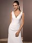 cheap Wedding Dresses-Sheath / Column Wedding Dresses V Neck Court Train Chiffon Over Satin Regular Straps Vintage Backless Elegant with Side-Draped 2022