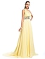 cheap Special Occasion Dresses-Sheath / Column Open Back Dress Prom Formal Evening Court Train Sleeveless One Shoulder Chiffon with Beading Draping Side Draping 2024