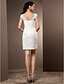 billige Brudekjoler-Sheath / Column Wedding Dresses Scoop Neck Knee Length All Over Lace Cap Sleeve Little White Dress with Crystal Beading Appliques 2022