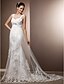cheap Wedding Dresses-Sheath / Column Straps Court Train Tulle Made-To-Measure Wedding Dresses with Beading / Appliques / Sash / Ribbon by LAN TING BRIDE®