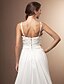 cheap Wedding Dresses-A-Line Wedding Dresses Scoop Neck Sweep / Brush Train Chiffon Spaghetti Strap Formal with Ruched Flower 2021