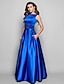 cheap Evening Dresses-A-Line Elegant Prom Formal Evening Dress Boat Neck Sleeveless Floor Length Satin with Pleats Beading 2022