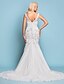 cheap Wedding Dresses-Mermaid / Trumpet V Neck Court Train Chiffon Made-To-Measure Wedding Dresses with Beading / Appliques / Criss-Cross by LAN TING BRIDE® / Sparkle &amp; Shine