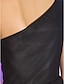 preiswerte Kleider für besondere Anlässe-Eng anliegend Kleines Schwarzes Kleid Minimalistisch Hoch niedrig Abschlussball Cocktailparty Kleid Ein-Schulter Ärmellos Asymmetrisch Chiffon mit Drapiert Seitlich drapiert 2021