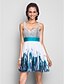 baratos Vestidos de Cocktail-Ball Gown Homecoming Cocktail Party Prom Dress Straps Sleeveless Short / Mini Chiffon Sequined with Ruched Draping Pattern / Print 2020