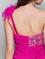 cheap Cocktail Dresses-Ball Gown Open Back Dress Homecoming Cocktail Party Short / Mini Sleeveless One Shoulder Chiffon with Feathers / Fur Crystals Beading 2024