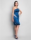 זול שמלות לאירועים מיוחדים-מעטפת \ עמוד כתפיה אחת באורך  הברך סאטן נמתח מסיבת קוקטייל שמלה עם חרוזים / פרטים מקריסטל / בד נשפך בצד על ידי TS Couture®