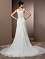 cheap Wedding Dresses-Sheath / Column Wedding Dresses Square Neck Court Train Chiffon Regular Straps Formal Sparkle &amp; Shine with Beading Side-Draped 2020