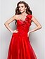 cheap Evening Dresses-Ball Gown Floral Dress Prom Formal Evening Floor Length Sleeveless One Shoulder Organza with Criss Cross Ruched Beading 2024
