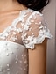 preiswerte Hochzeitskleider-A-Linie Hochzeitskleider Bodenlanger Rock Kurzarm V Ausschnitt Spitze Mit Perlenstickerei 2023 Herbst Brautkleider