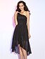 cheap Special Occasion Dresses-Sheath / Column Little Black Dress Minimalist High Low Homecoming Cocktail Party Dress One Shoulder Sleeveless Asymmetrical Chiffon with Draping Side Draping 2021