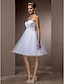 זול שמלות כלה-גזרת A לב (סוויטהארט) באורך  הברך טול שמלות חתונה עם חרוזים / אפליקציות / בד בהצלבה על ידי LAN TING BRIDE® / שמלות לבנות קטנות
