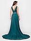cheap Special Occasion Dresses-A-Line Open Back Dress Formal Evening Military Ball Sweep / Brush Train Sleeveless V Neck Chiffon with Ruched Crystals 2024