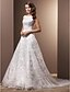 billiga Brudklänningar-A-linje Bröllopsklänningar Bateau Neck Kapellsläp Heltäckande blomsterspets Regelbundna band med Spets 2020