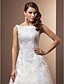 cheap Wedding Dresses-A-Line Wedding Dresses Bateau Neck Chapel Train All Over Floral Lace Regular Straps with Lace 2020