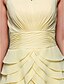 זול שמלות קוקטייל-גזרת A אלגנטית סגנון חמוד מסיבת קוקטייל ערב רישמי שמלה צווארון גבוה ללא שרוולים באורך  הברך שיפון עם אסוף חרוזים קפלים מדורגים 2021