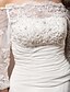 billiga Brudklänningar-Kunglig stil Bröllopsklänningar A-linje Över axeln 3/4 ärm Hovsläp Chiffong Brudklänningar Med Pärla Veckad 2024
