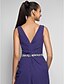 cheap Special Occasion Dresses-Sheath / Column Open Back Dress Prom Sweep / Brush Train Sleeveless Plunging Neck Chiffon with Criss Cross 2022