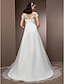 olcso Menyasszonyi ruhák-A-vonalú Esküvői ruhák Udvariuszály Rövid ujjú V-alakú Csipke Val vel Gyöngydíszítés 2023 Ősz Menyasszonyi ruhák