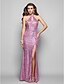 cheap Evening Dresses-Sheath / Column Beautiful Back Prom Formal Evening Military Ball Dress High Neck Sleeveless Floor Length Sequined with Crystals Beading Split Front 2020