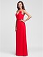 cheap Bridesmaid Dresses-Sheath / Column Halter Neck / V Neck Floor Length Chiffon Bridesmaid Dress with Flower