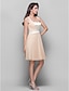 זול שמלות קוקטייל-גזרת A סגנון חמוד שמלה סיום לימודים מסיבת קוקטייל באורך  הברך ללא שרוולים צווארון V שיפון עם סרט 2023