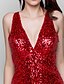 cheap Cocktail Dresses-Sheath / Column Cut Out Sparkle &amp; Shine Beaded &amp; Sequin Holiday Homecoming Cocktail Party Dress Plunging Neck Sleeveless Short / Mini Sequined with Pleats Sequin Bandage 2021