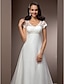 cheap Wedding Dresses-A-Line Wedding Dresses Court Train Short Sleeve V Neck Lace With Beading 2023 Fall Bridal Gowns