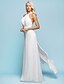 cheap Wedding Dresses-Sheath / Column Jewel Neck Floor Length Chiffon Made-To-Measure Wedding Dresses with by / See-Through