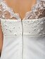 cheap Wedding Dresses-A-Line Wedding Dresses Court Train Short Sleeve V Neck Lace With Beading 2023 Fall Bridal Gowns